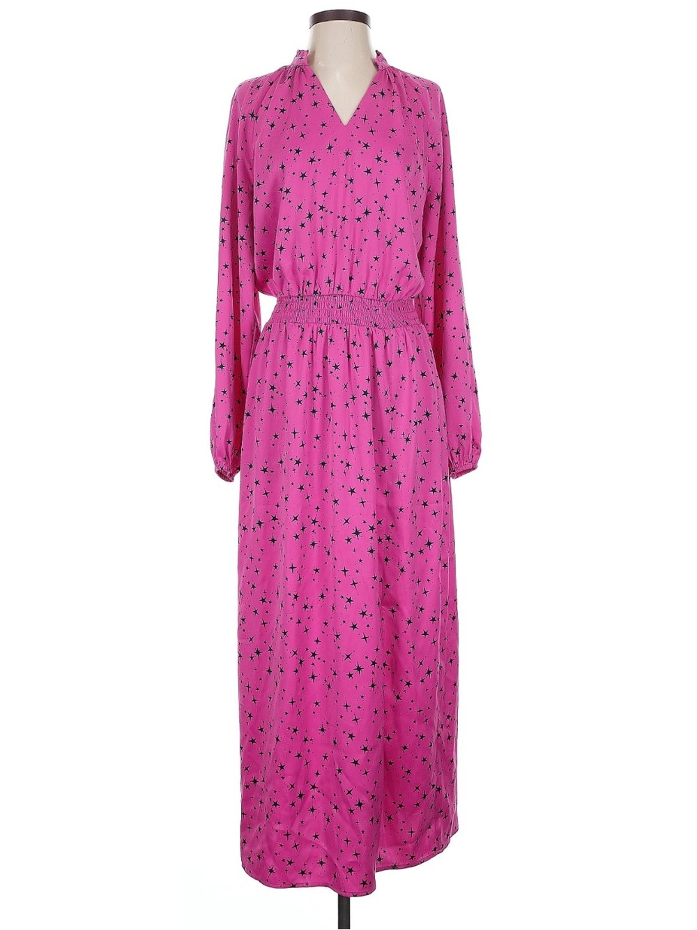 NWOT C.C.Bure Star-Print Pink Long Sleeve Maxi Dress Slit
